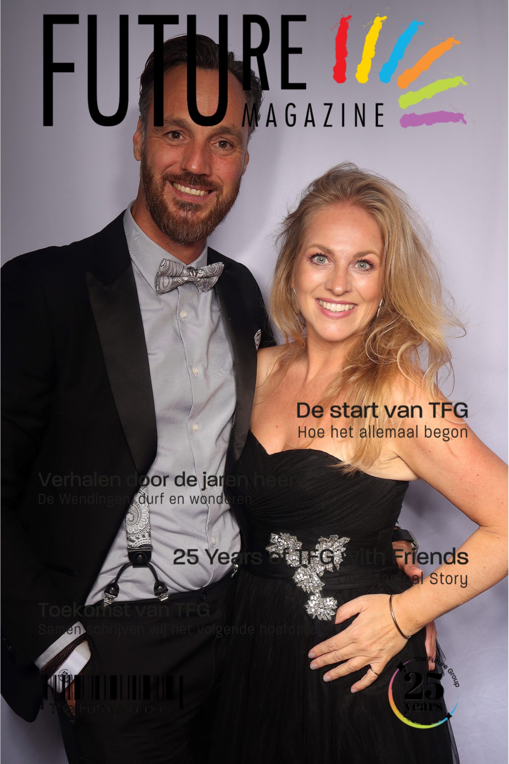 Future Magazine-cover van een stel op een jubileumfeest