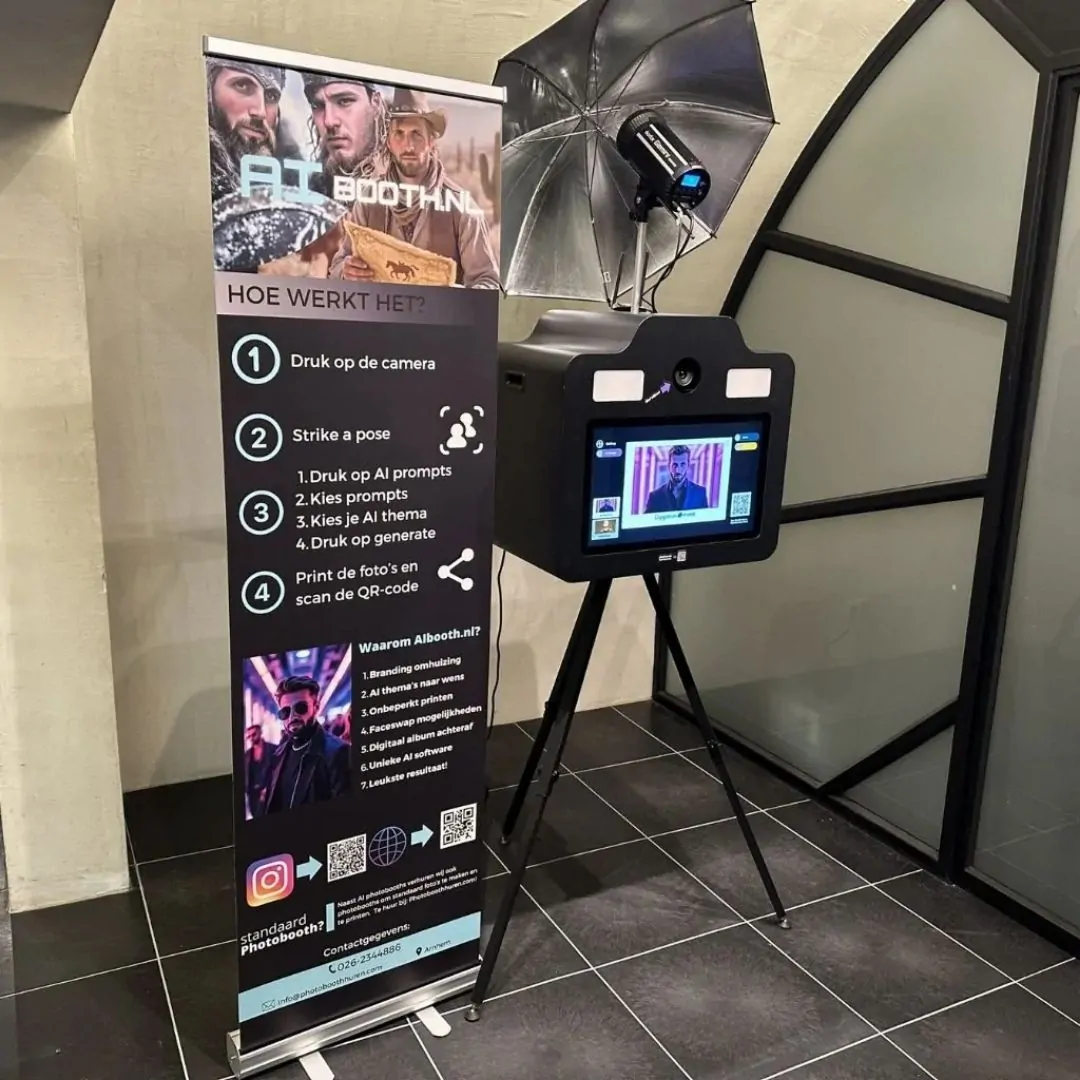 De AI photobooth met uitleg-banner ernaast