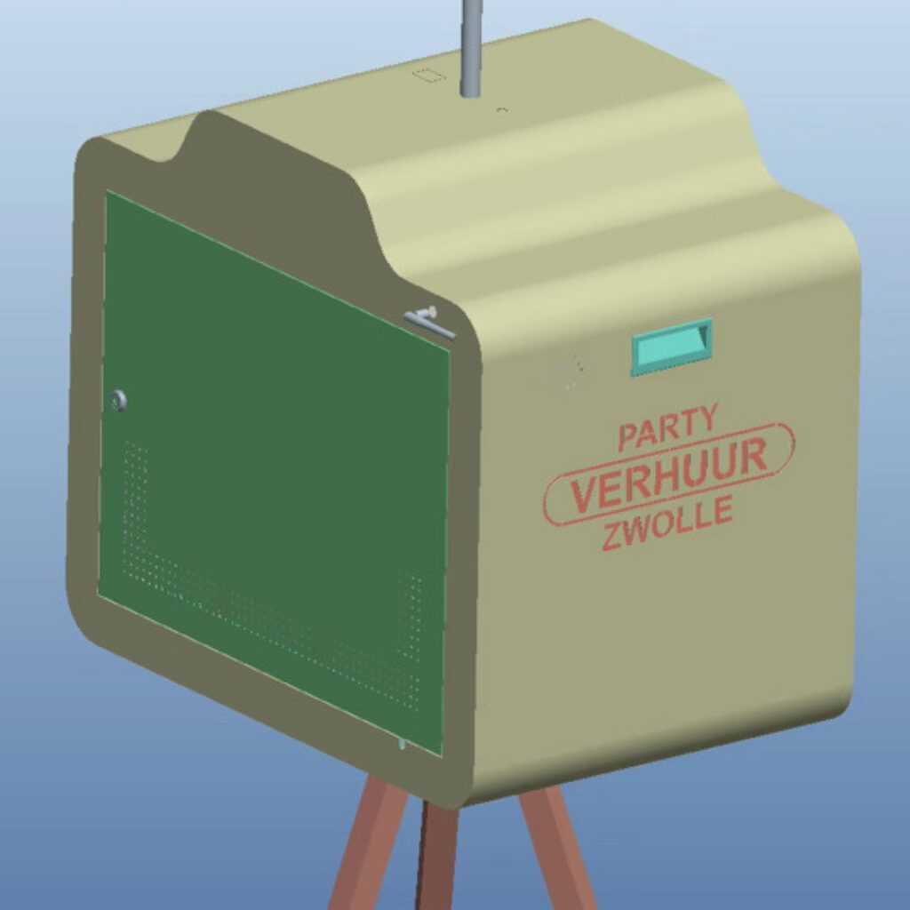 Ontwerp van een custom photobooth in 3D, voordat hij gebouwd wordt